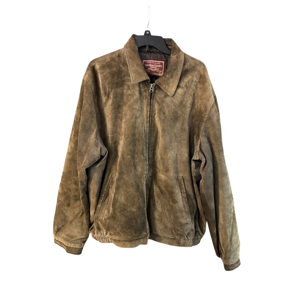 American Classics Colebrook Brown Suede Leather Jacket Mens Large Full Zip Coat